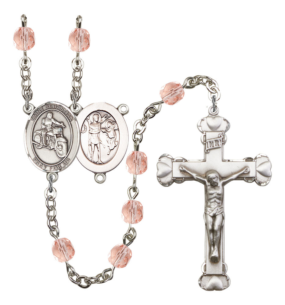 St. Sebastian / Motorcycle Custom Birthstone Rosary - Silver