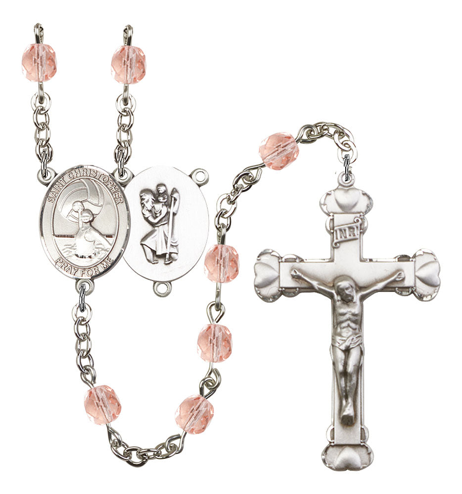 St. Christopher / Women's Water Polo Custom Birthstone Rosary - Silver