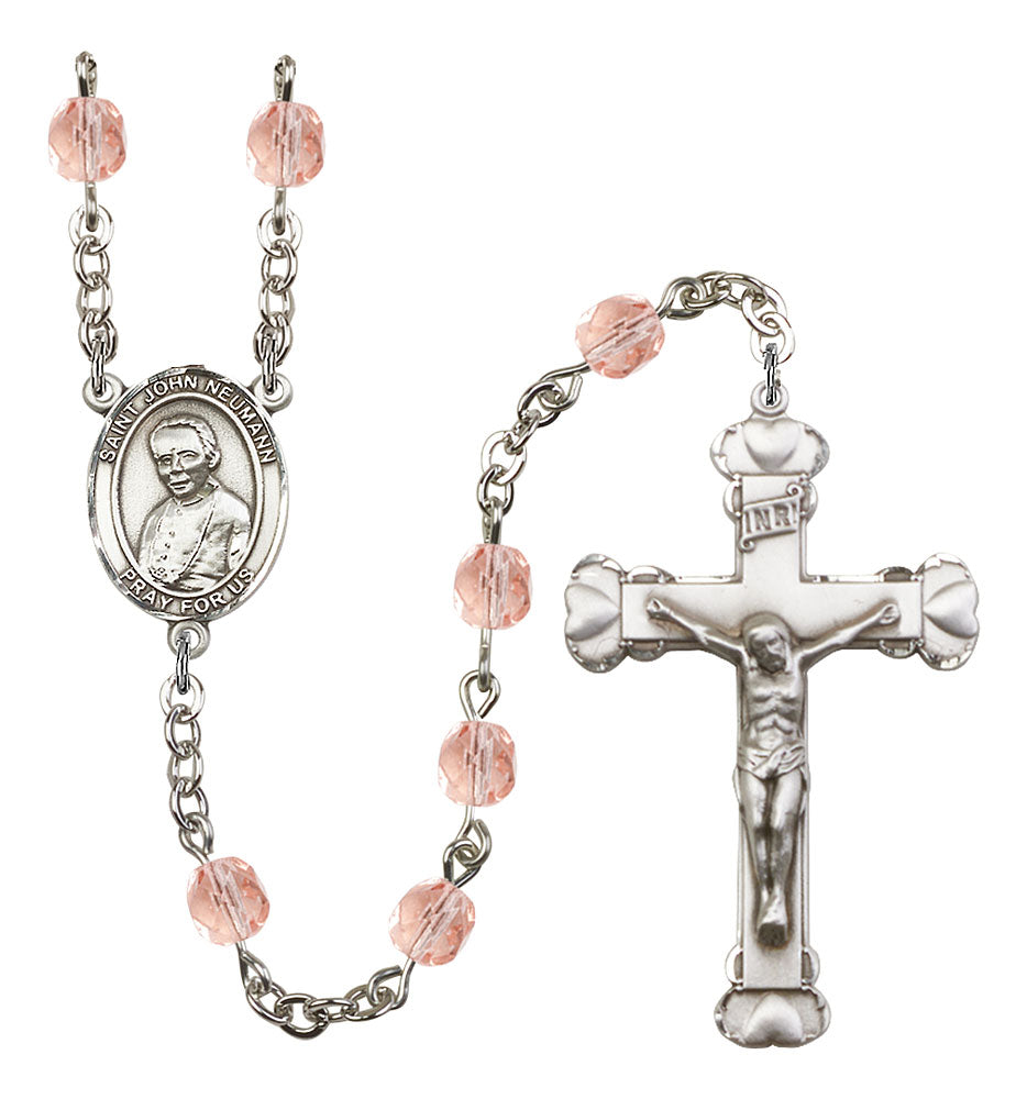 St. John Neumann Custom Birthstone Rosary - Silver
