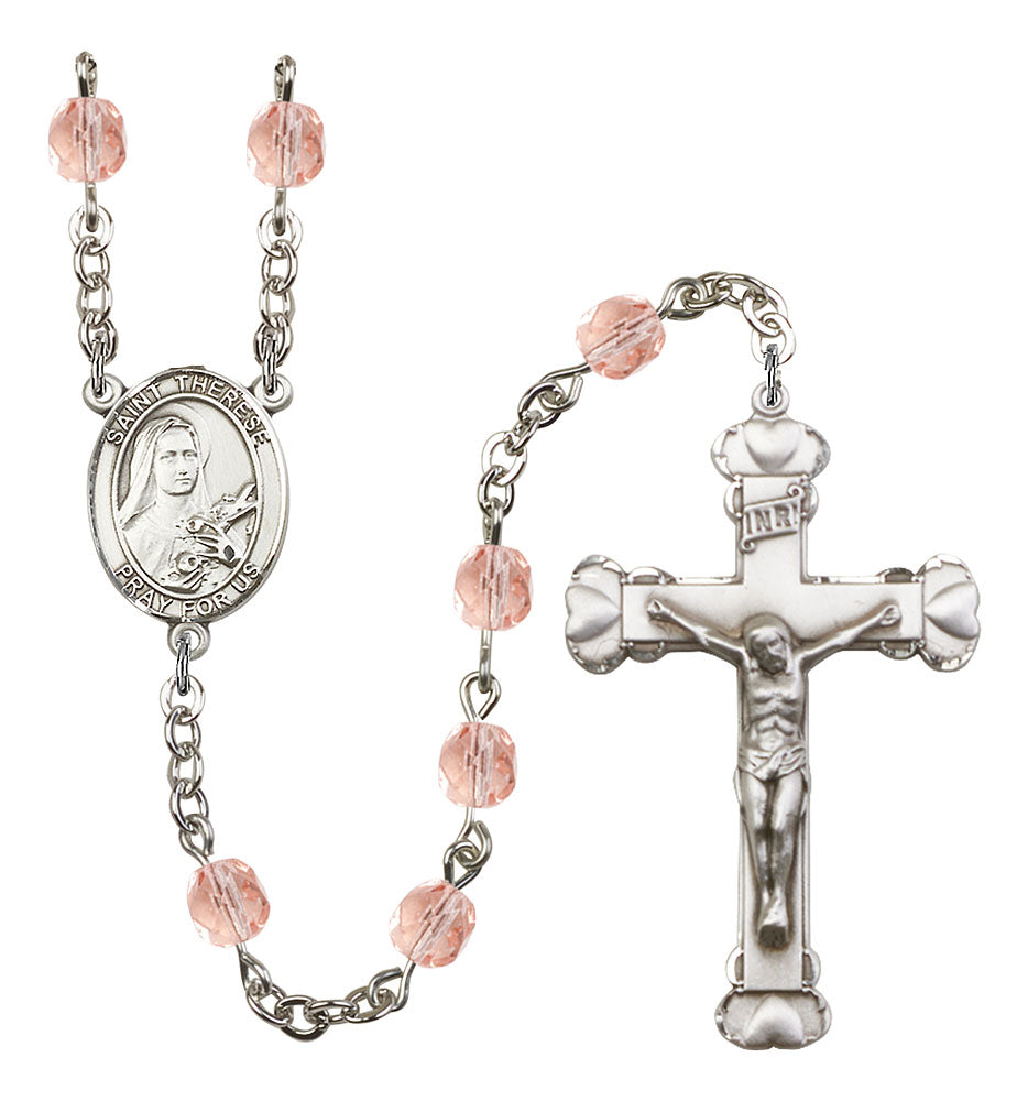 St. Therese of Lisieux Custom Birthstone Rosary - Silver