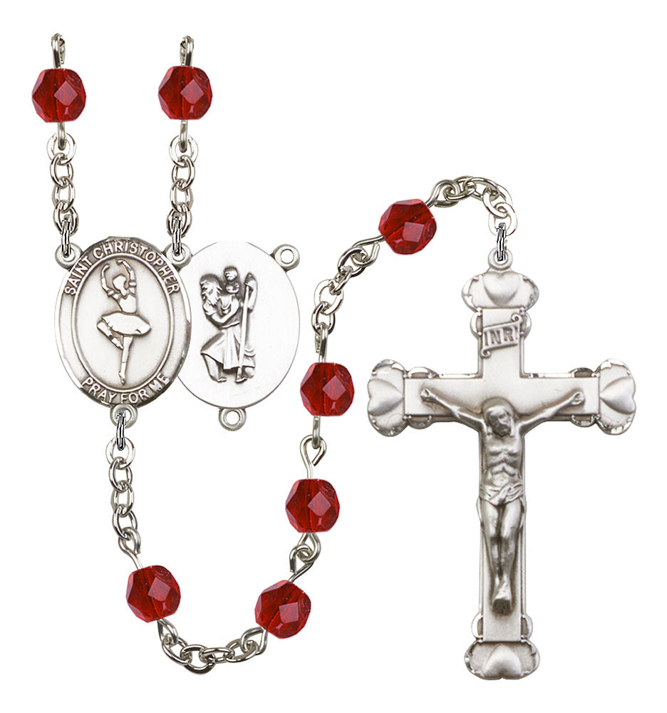St. Christopher / Dance Custom Birthstone Rosary - Silver