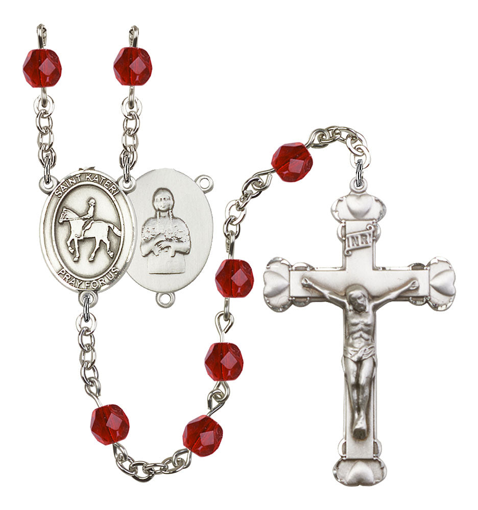 St. Kateri Tekakwitha / Equestrian Custom Birthstone Rosary - Silver