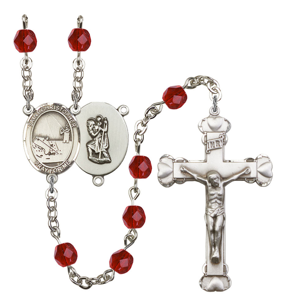 St. Christopher / Fishing Custom Birthstone Rosary - Silver