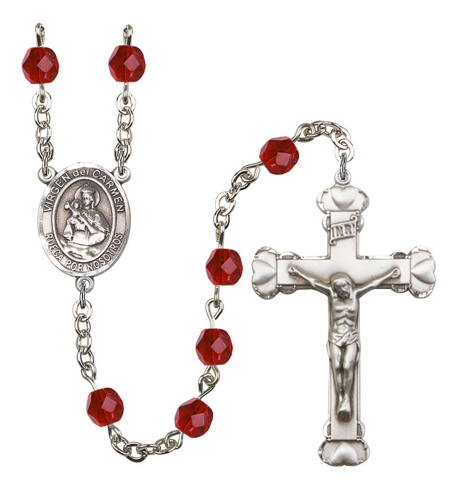 Virgen del Carmen Custom Birthstone Rosary - Silver