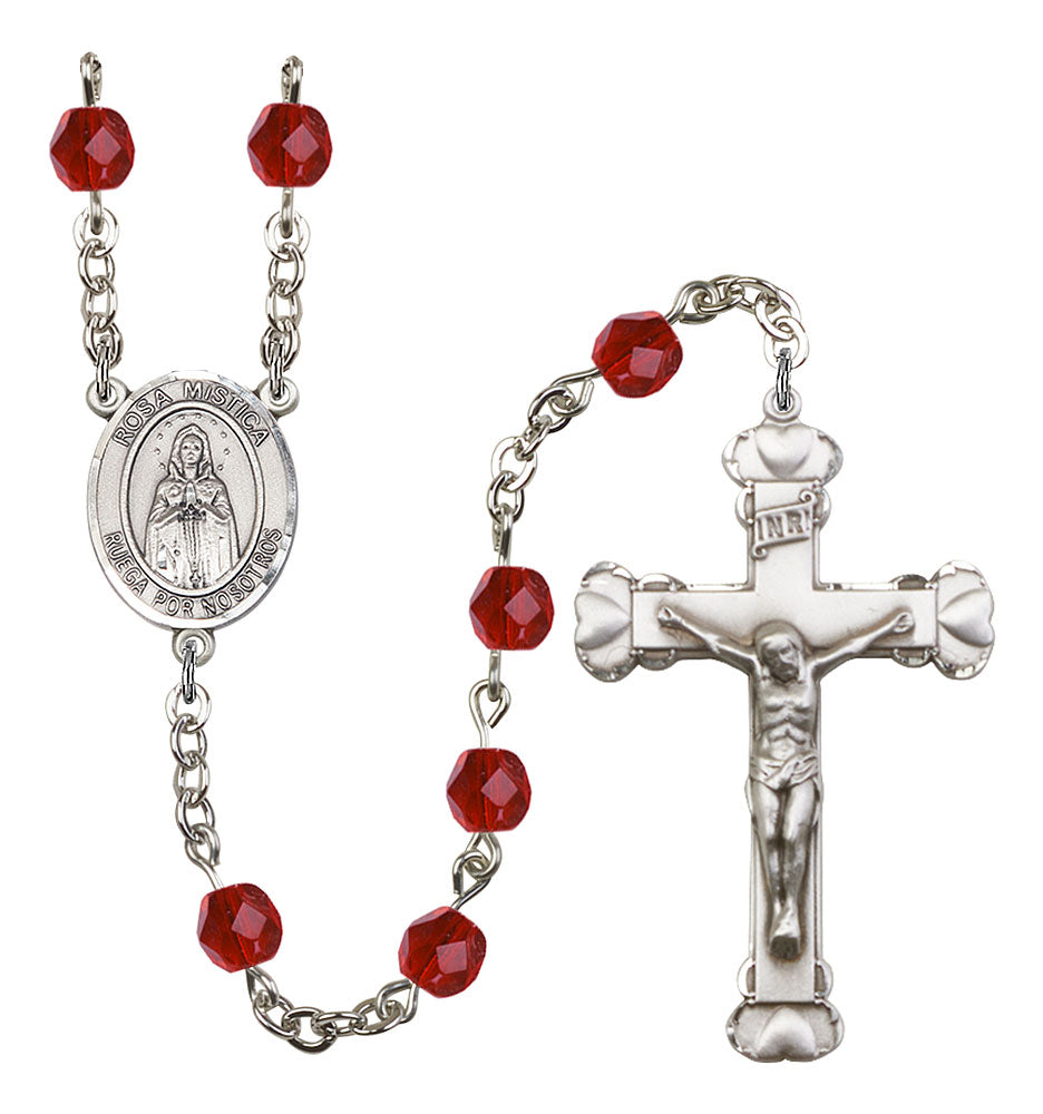 Our Lady of Rosa Mystica Custom Birthstone Rosary - Silver