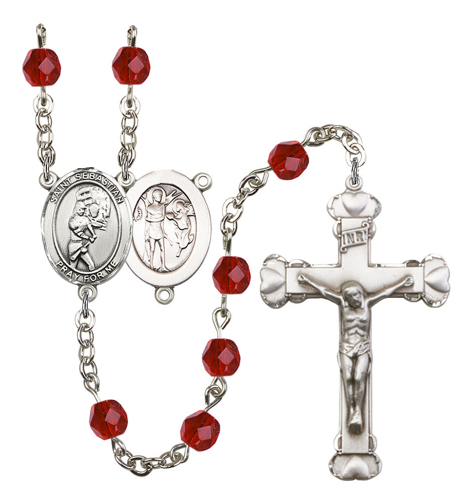St. Sebastian / Softball Custom Birthstone Rosary - Silver