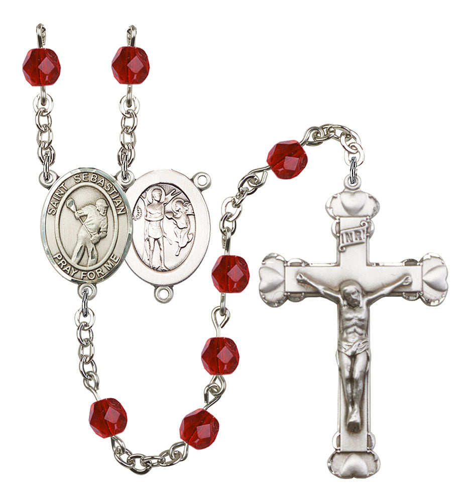 St. Sebastian / Lacrosse Custom Birthstone Rosary - Silver