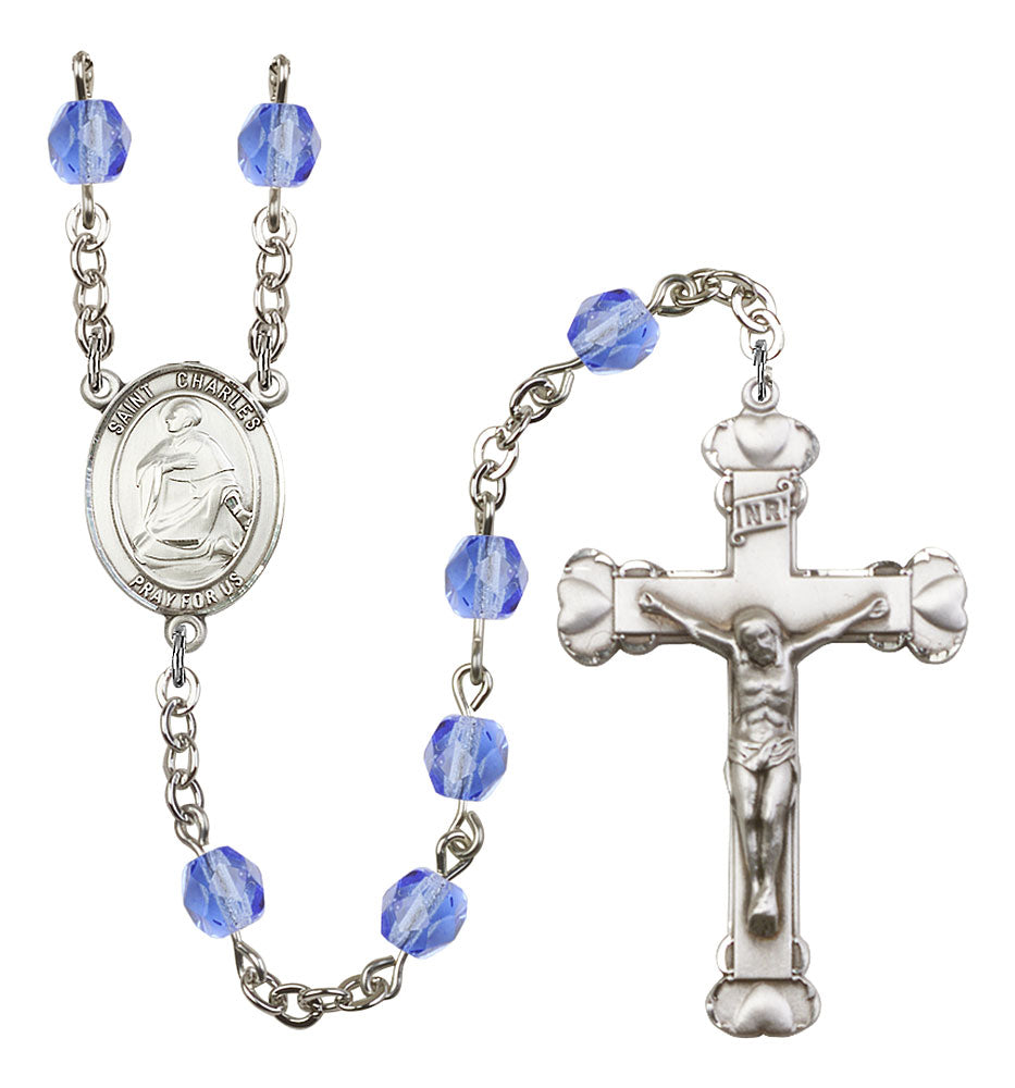 St. Charles Borromeo Custom Birthstone Rosary - Silver