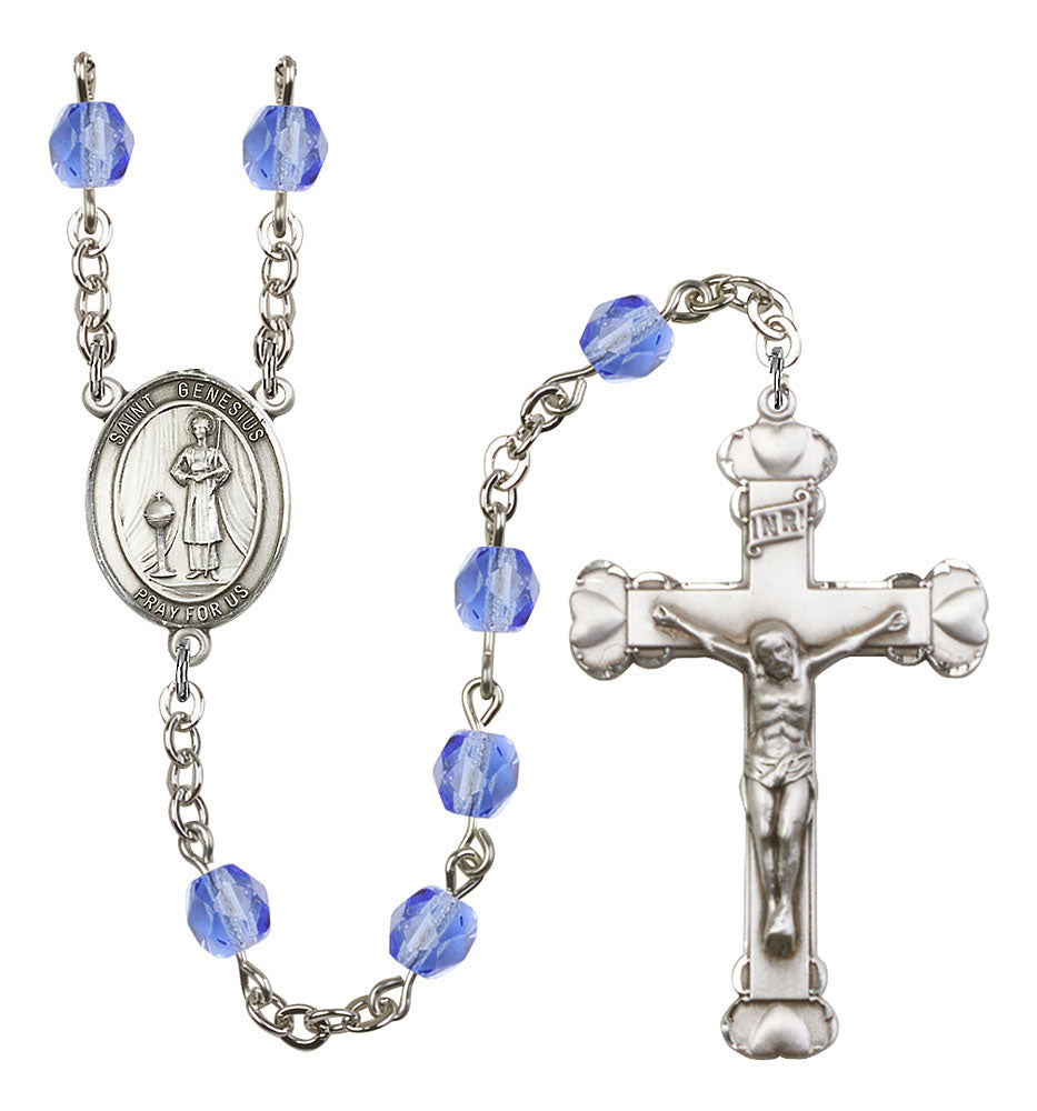 St. Genesius of Rome Custom Birthstone Rosary - Silver