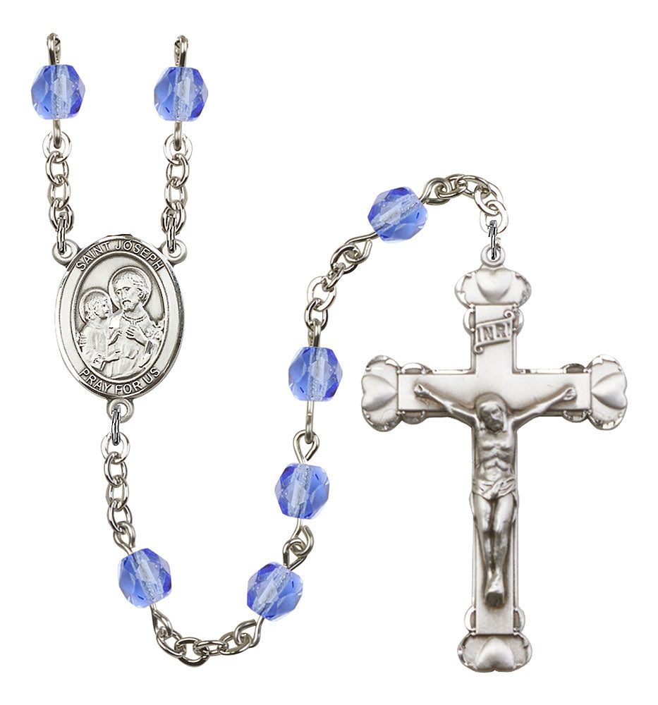 St. Joseph Custom Birthstone Rosary - Silver