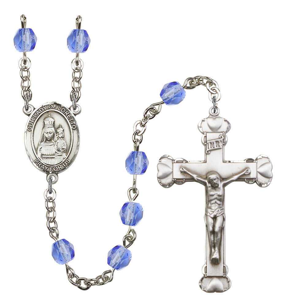 Our Lady of Loretto Custom Birthstone Rosary - Silver