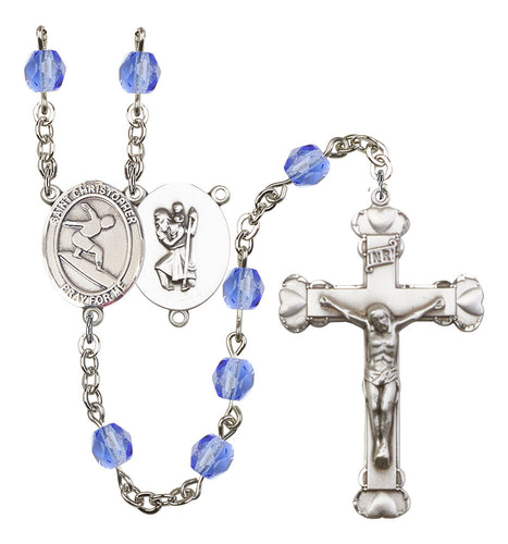 St. Christopher / Surfing Custom Birthstone Rosary - Silver