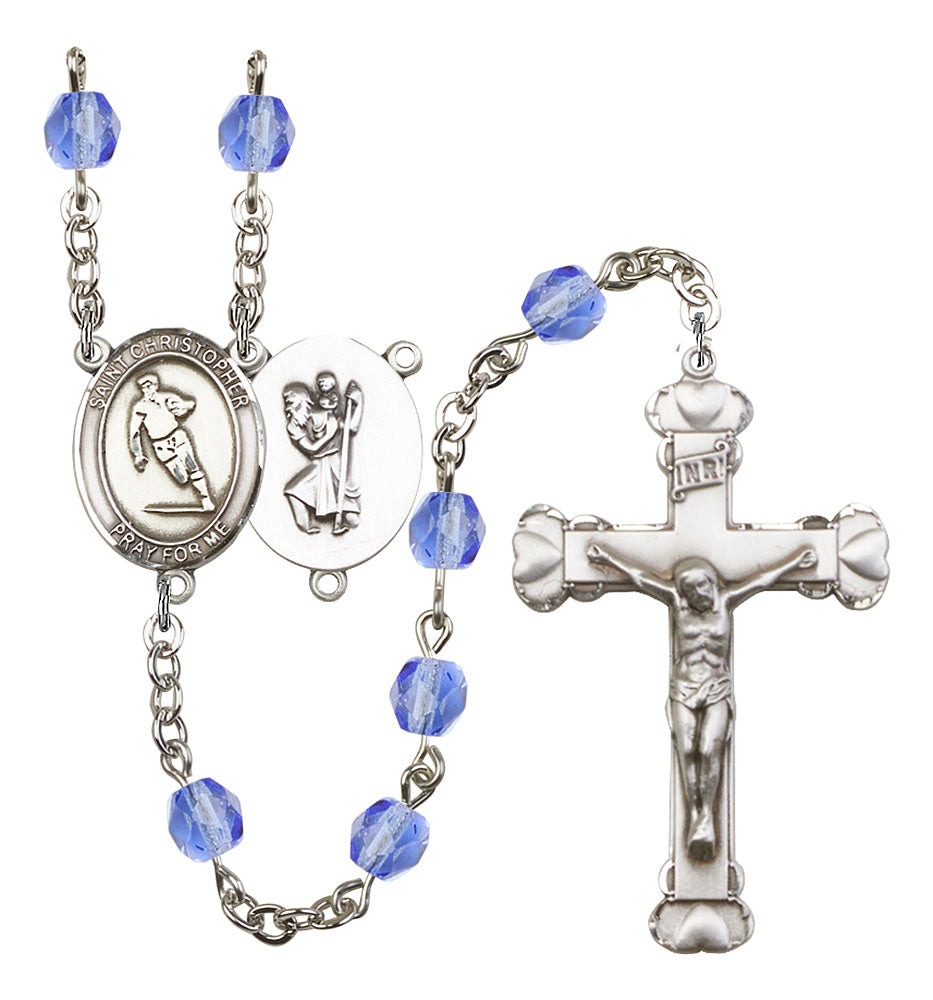St. Christopher / Rugby Custom Birthstone Rosary - Silver