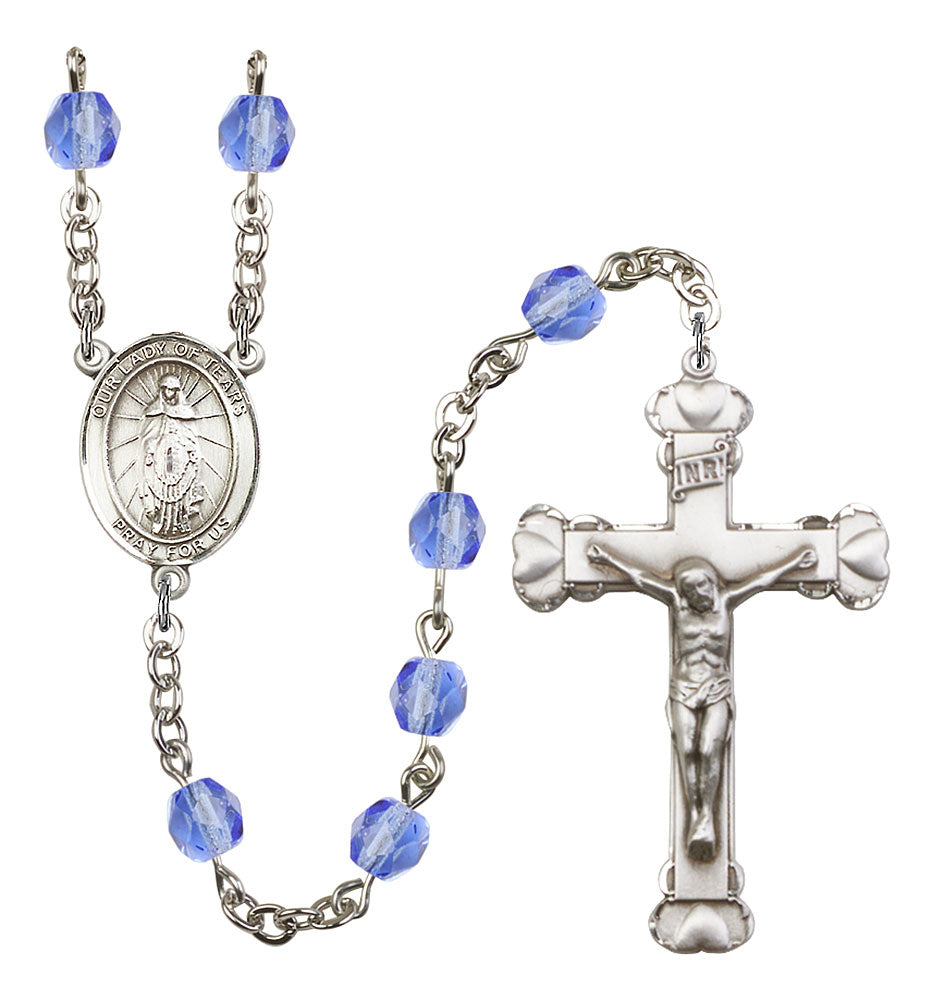 Our Lady of Tears Custom Birthstone Rosary - Silver