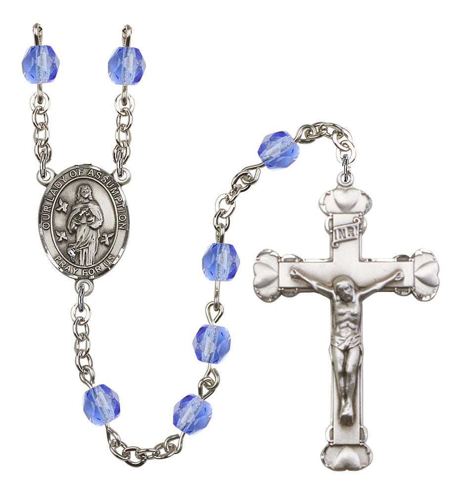 Our Lady of the Assumption Custom Birthstone Rosary - Silver