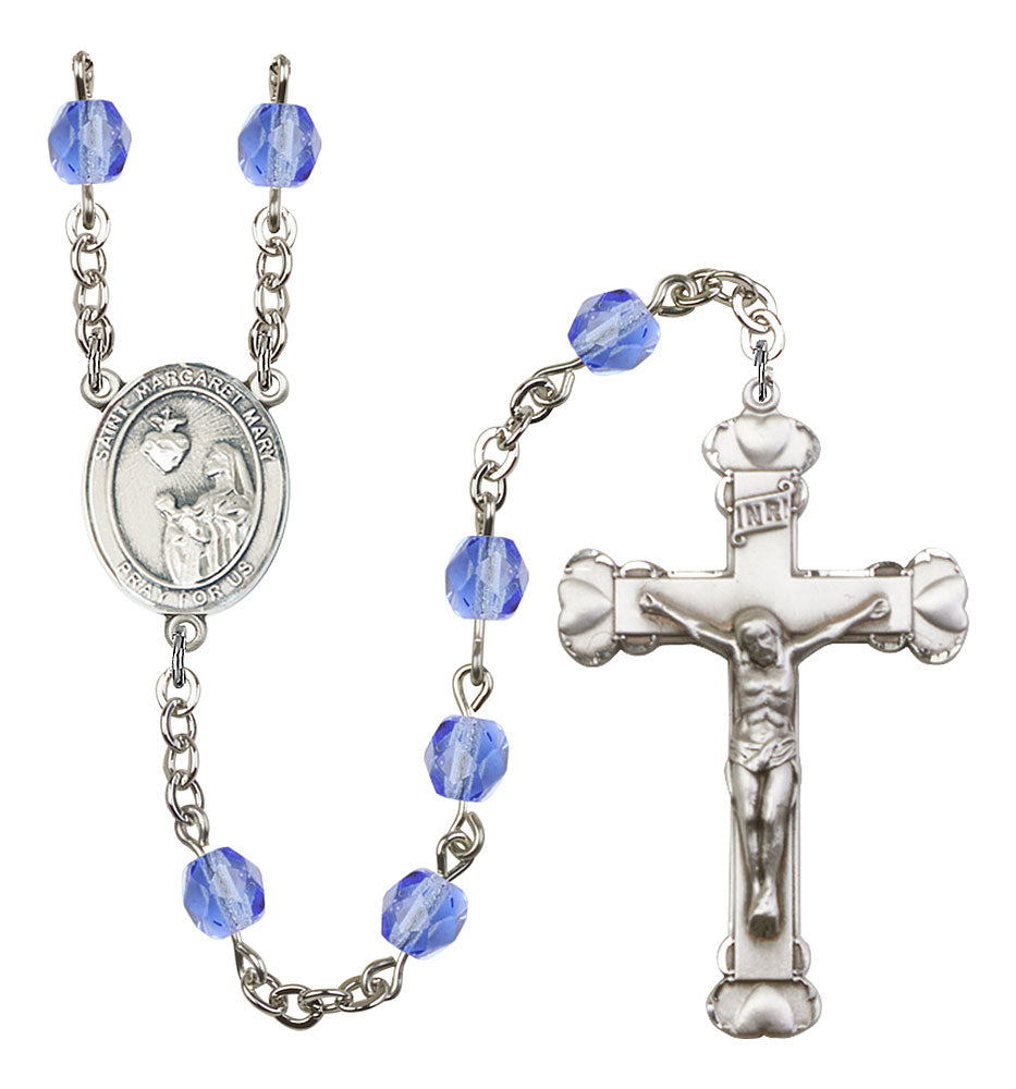 St. Margaret Mary Alacoque Custom Birthstone Rosary - Silver