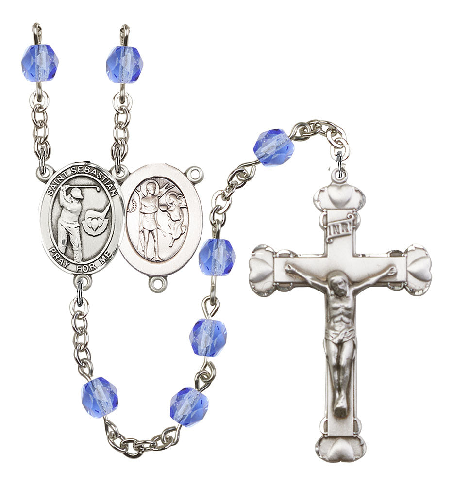 St. Sebastian / Golf Custom Birthstone Rosary - Silver