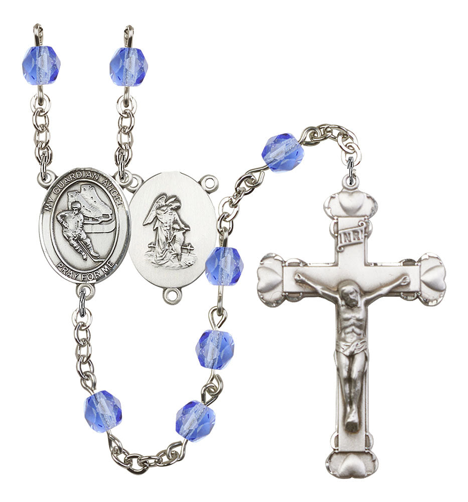 Guardian Angel / Hockey Custom Birthstone Rosary - Silver