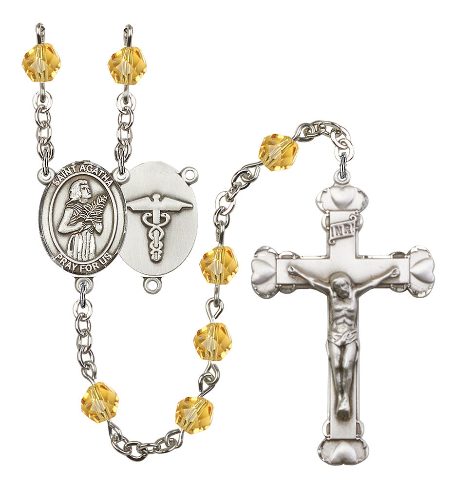 St. Agatha / Nurse Custom Birthstone Rosary - Silver