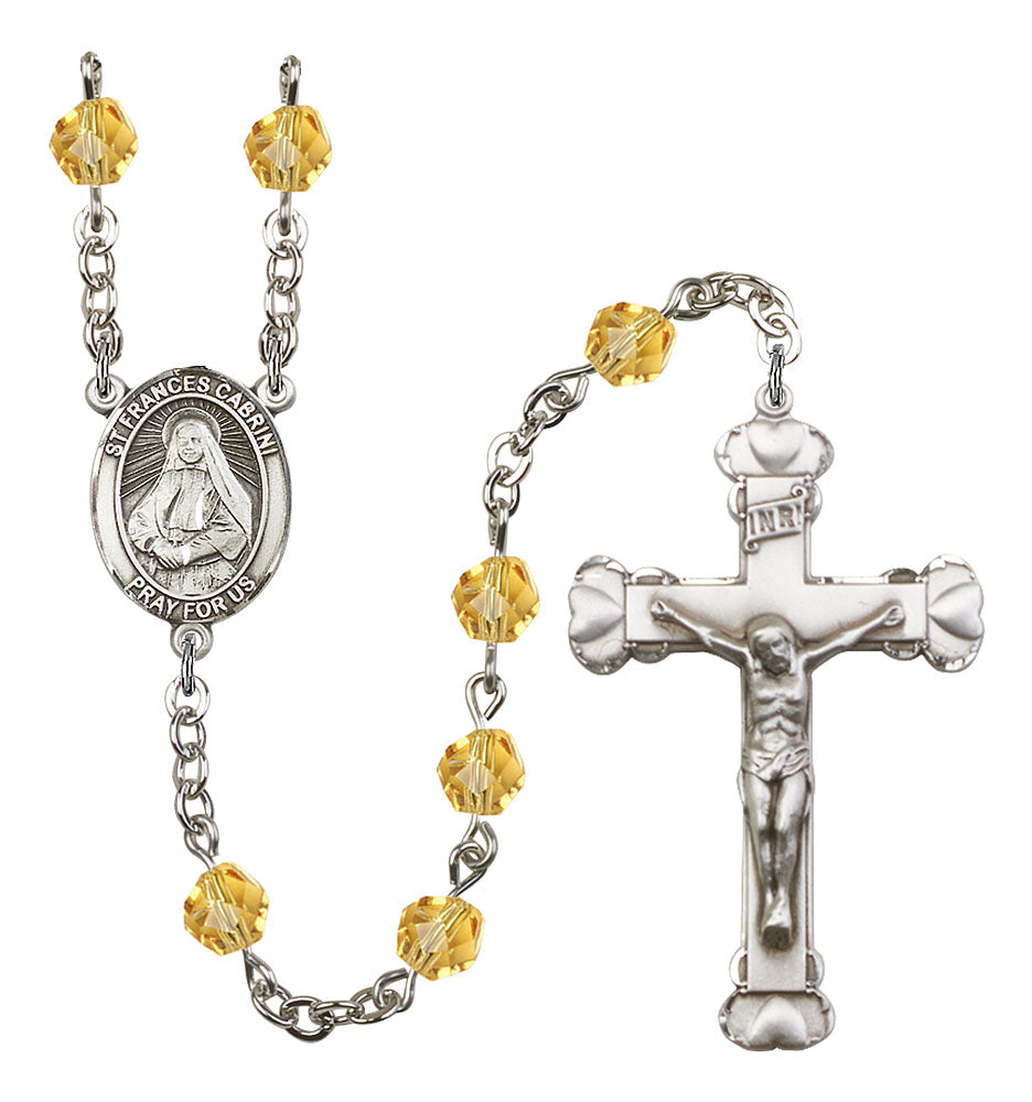 St. Frances Cabrini Custom Birthstone Rosary - Silver