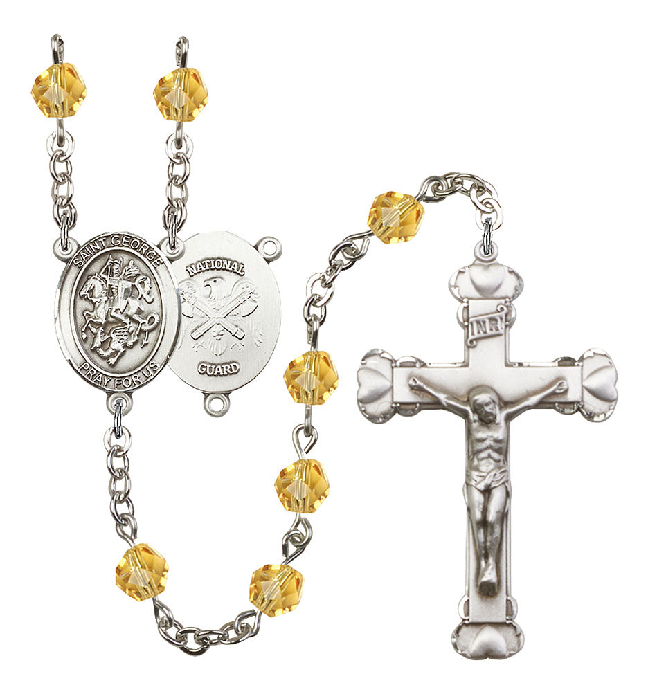 St. George / Nat'l Guard Custom Birthstone Rosary - Silver