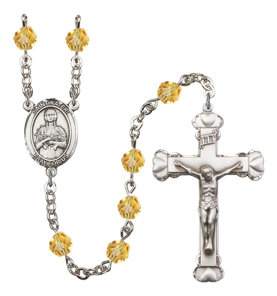 St. Kateri Tekakwitha Custom Birthstone Rosary - Silver