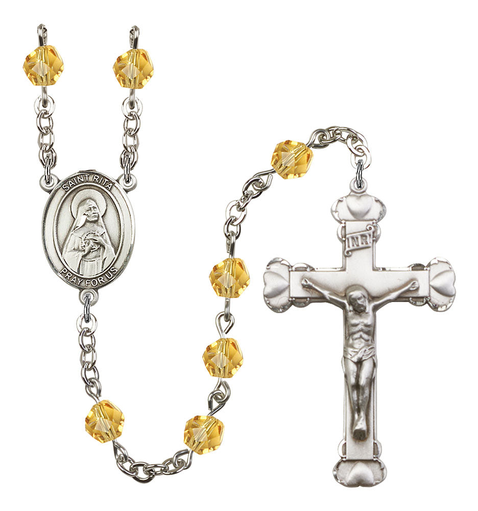St. Rita of Cascia Custom Birthstone Rosary - Silver