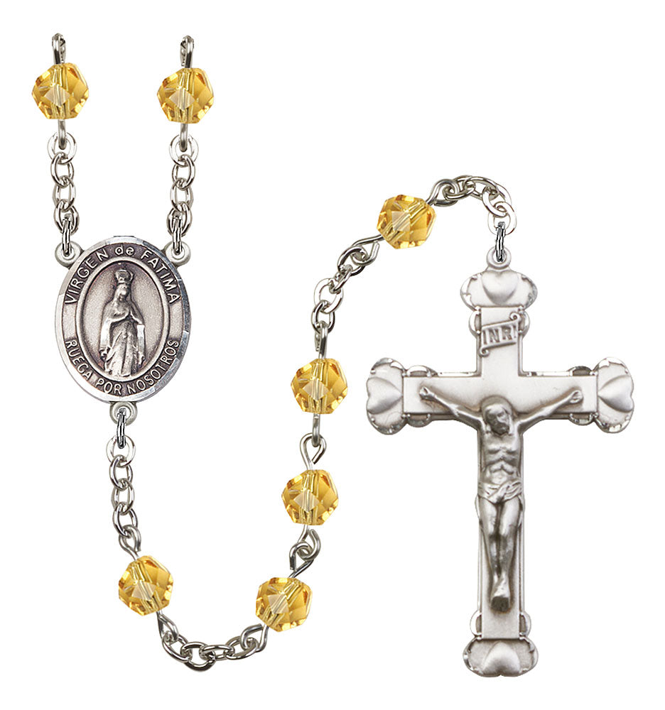 Virgen del Fatima Custom Birthstone Rosary - Silver