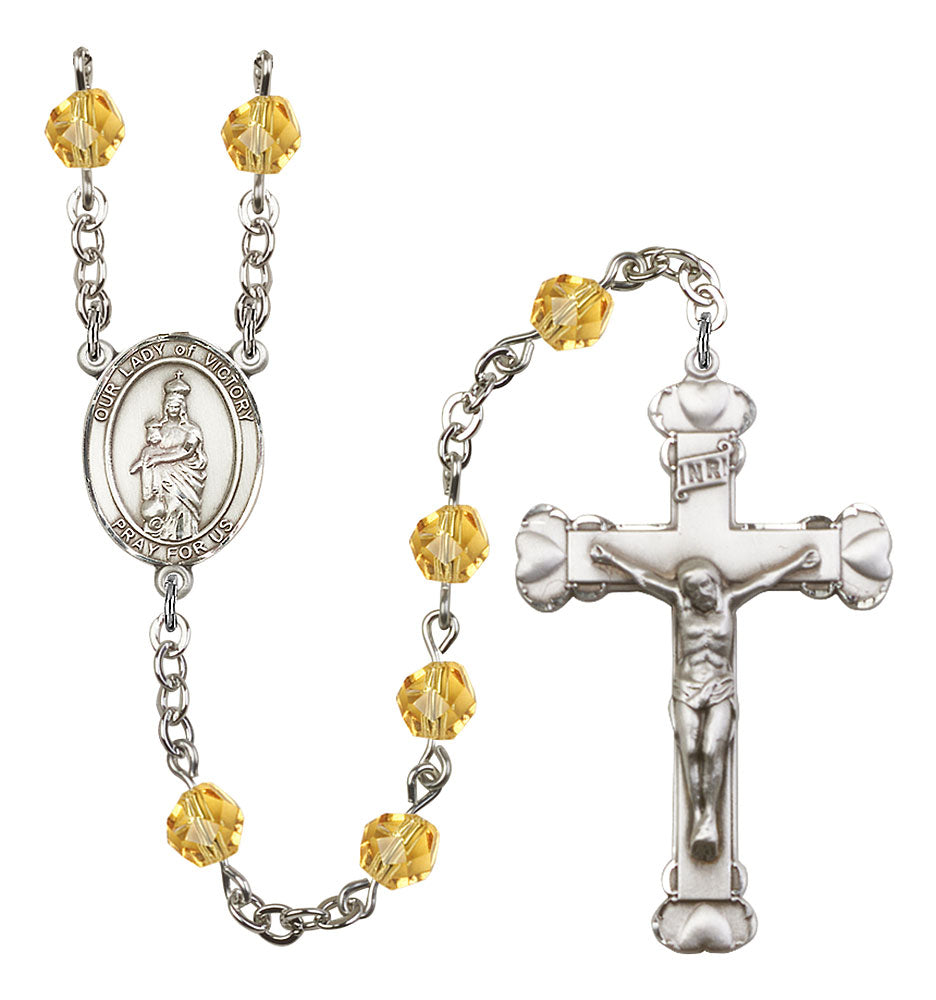 Our Lady of Victory Custom Birthstone Rosary - Silver