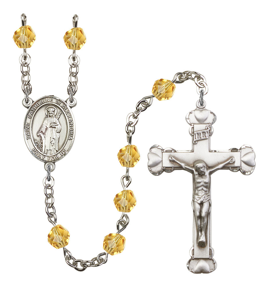 St. Catherine of Alexandria Custom Birthstone Rosary - Silver