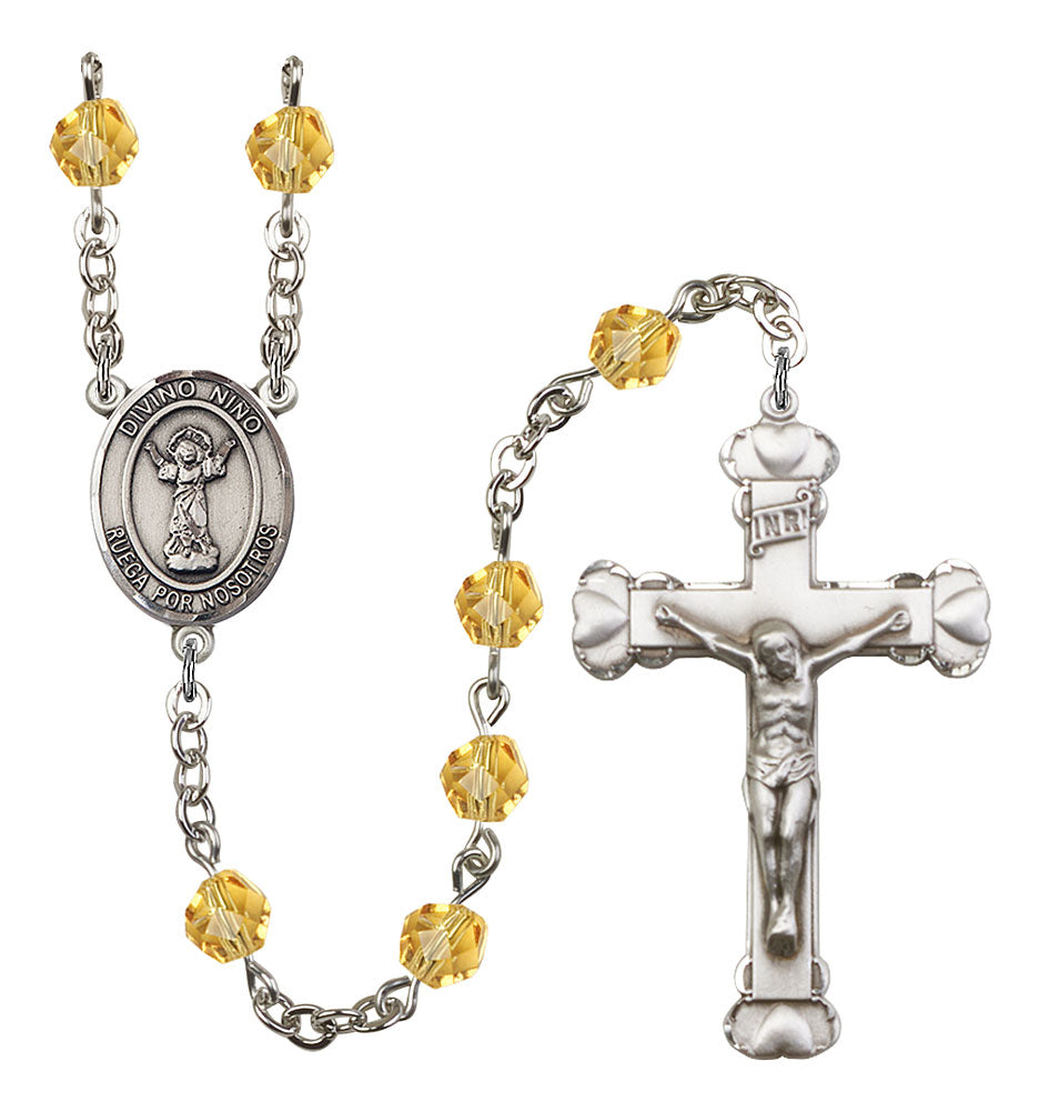 Divino Nino Custom Birthstone Rosary - Silver