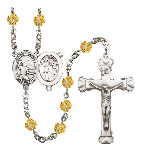 St. Sebastian / Football Custom Birthstone Rosary - Silver