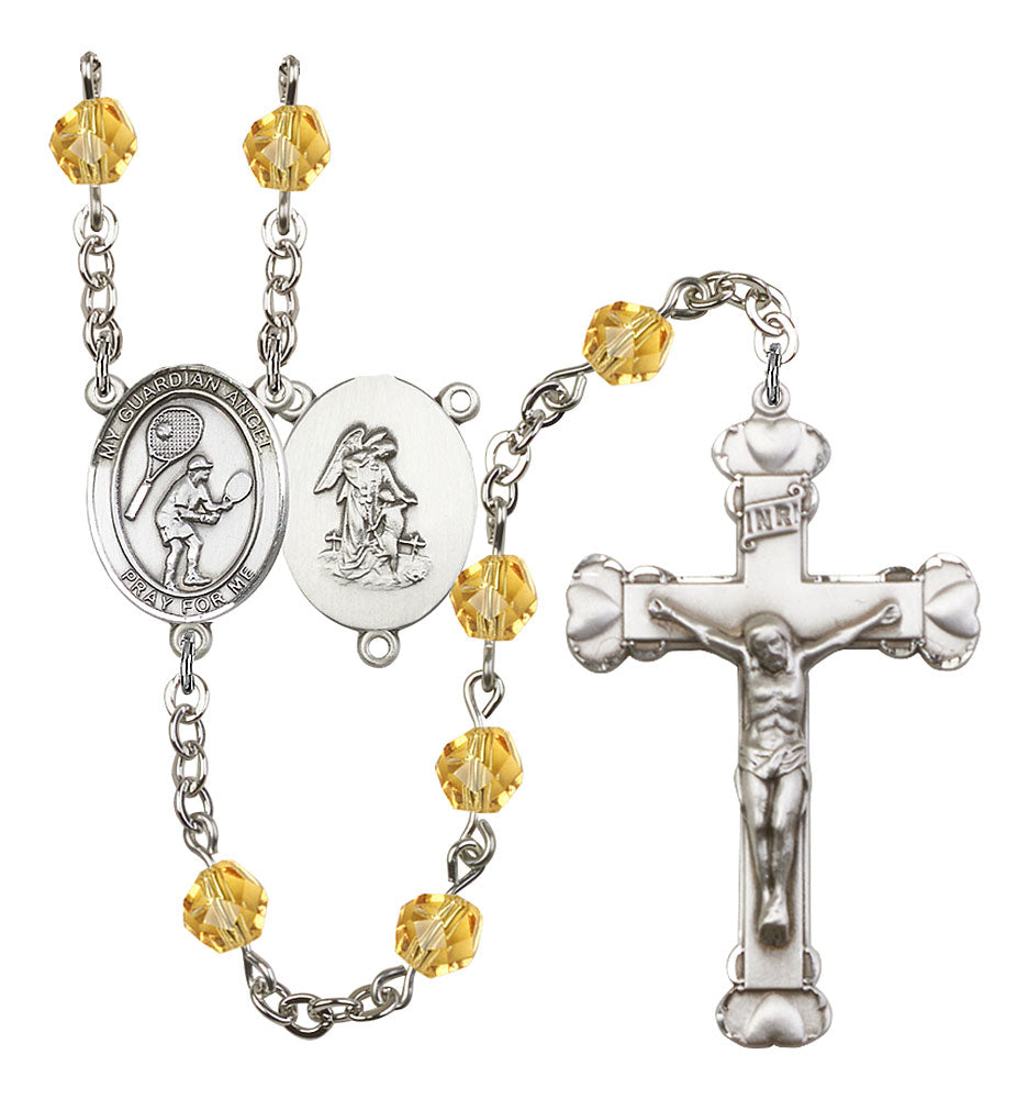 Guardian Angel / Tennis Custom Birthstone Rosary - Silver
