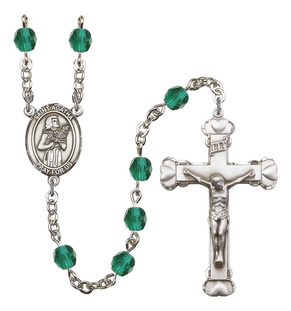 St. Agatha Custom Birthstone Rosary - Silver