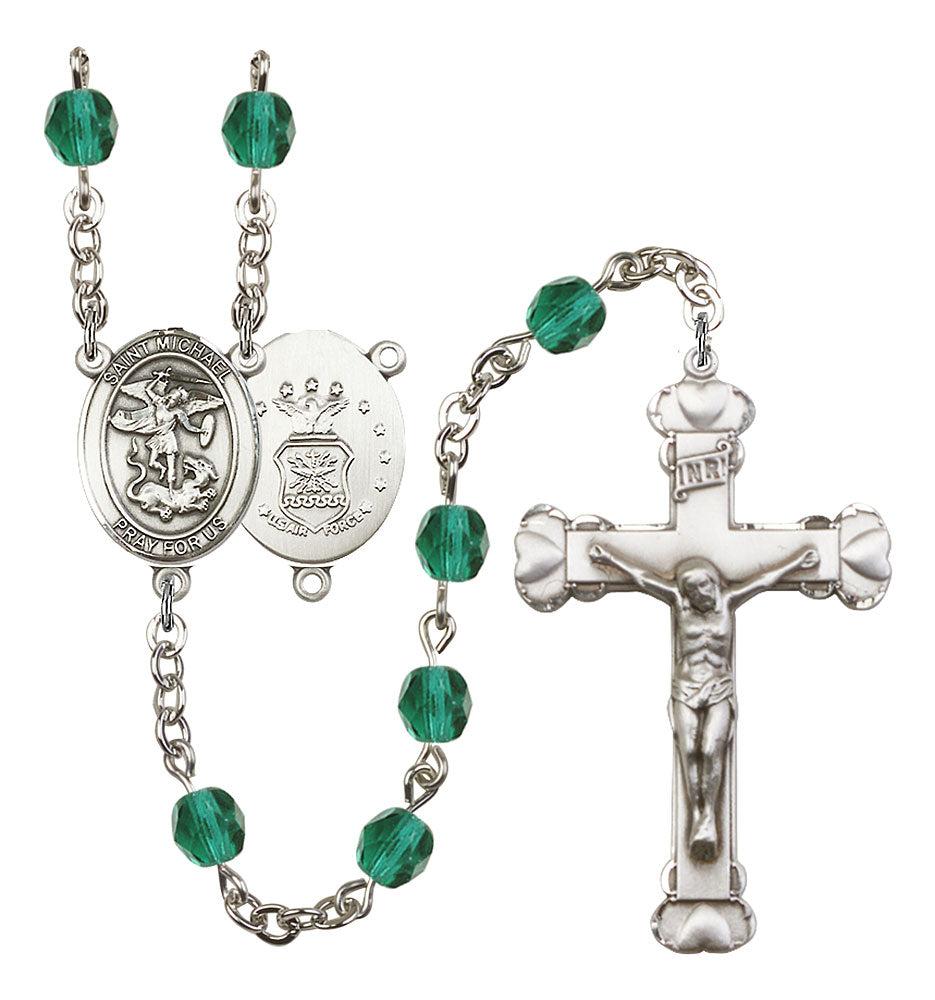 St. Michael the Archangel / Air Force Custom Birthstone Rosary - Silver