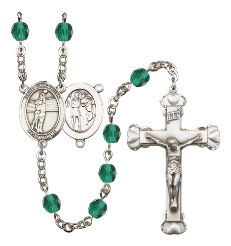 St. Sebastian / Volleyball Custom Birthstone Rosary - Silver