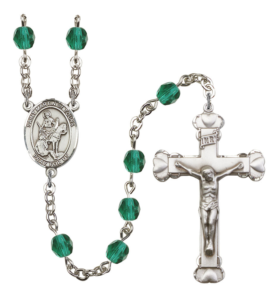 St. Martin of Tours Custom Birthstone Rosary - Silver