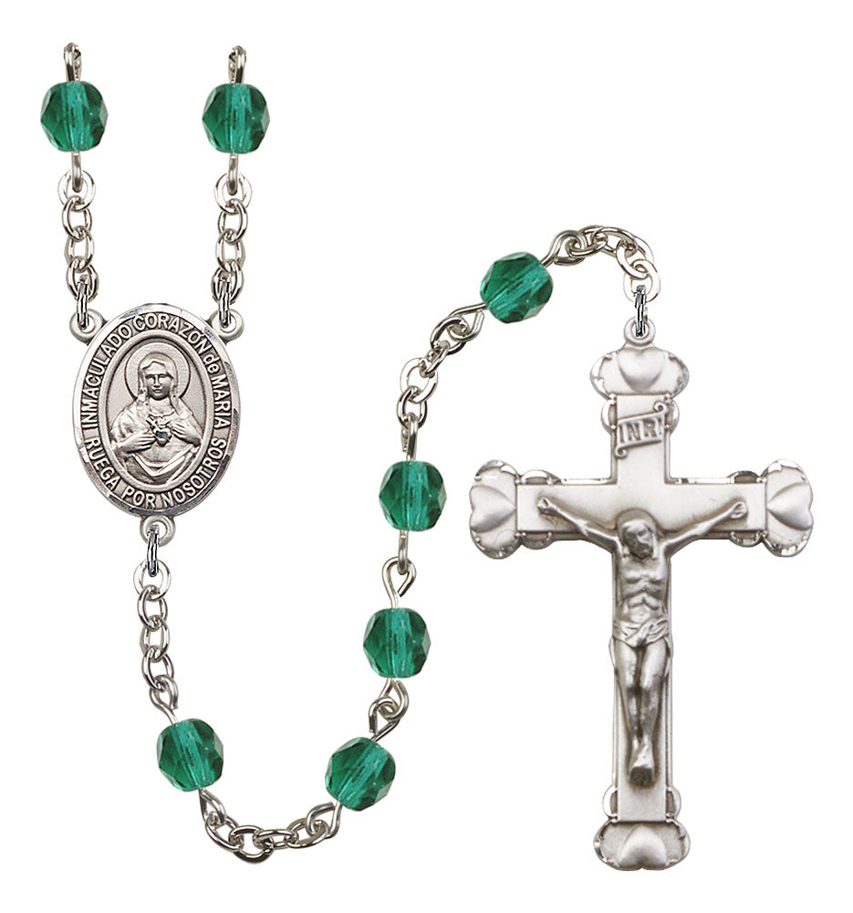 Corazon Inmaculado de Maria Custom Birthstone Rosary - Silver