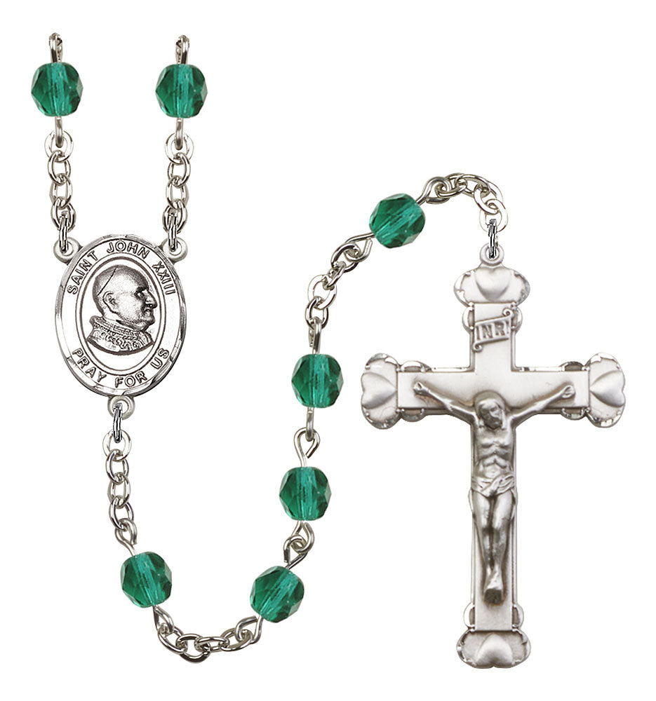 Pope St. John XXIII Custom Birthstone Rosary - Silver
