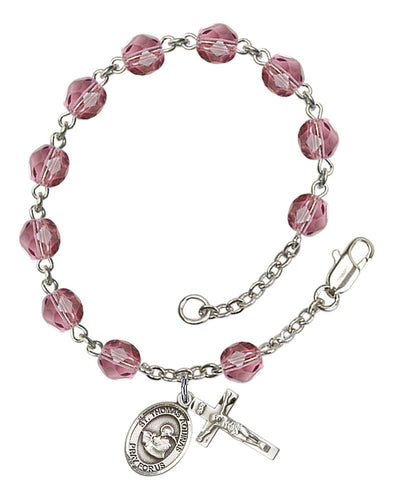 St. Thomas Aquinas Custom Birthstone Rosary Bracelet - Silver