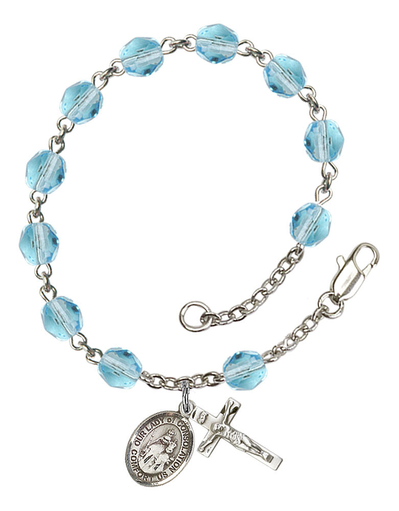 Our Lady of Consolation Custom Birthstone Rosary Bracelet - Silver