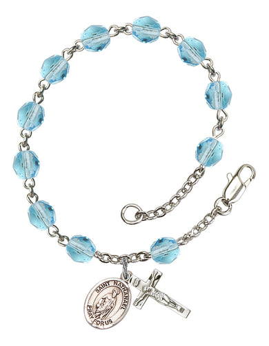 St. Nathanael Custom Birthstone Rosary Bracelet - Silver