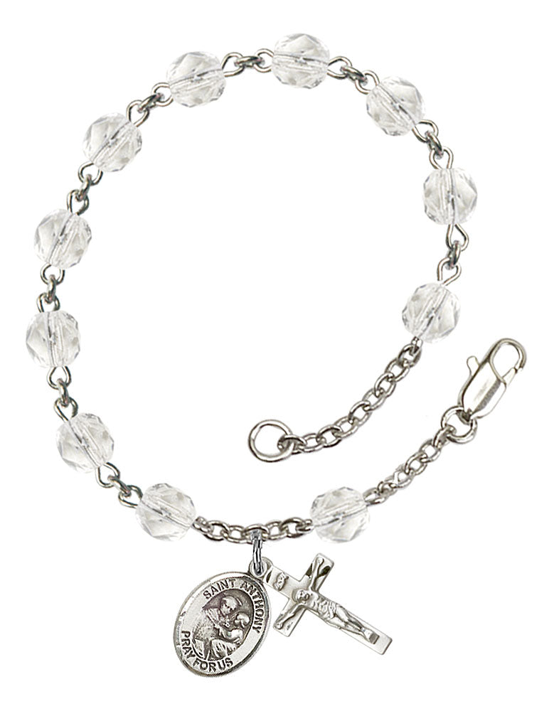 St. Anthony Custom Birthstone Rosary Bracelet - Silver