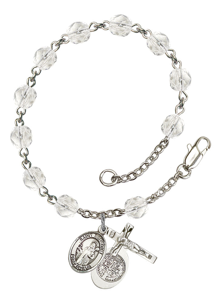 St. Benedict Custom Birthstone Rosary Bracelet - Silver