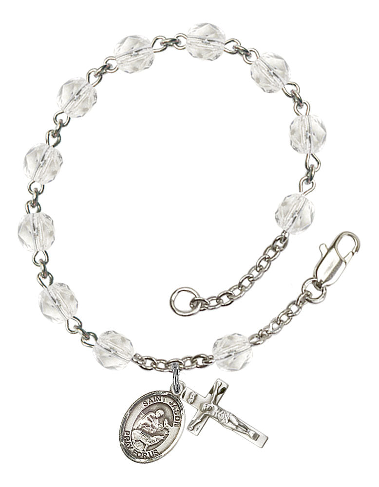 St. Jason Custom Birthstone Rosary Bracelet - Silver