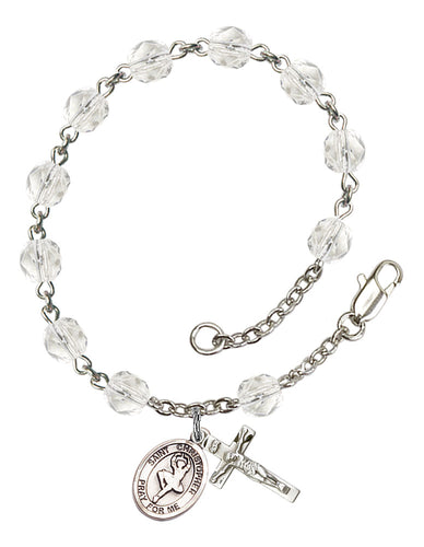 St. Christopher / Dance Custom Birthstone Rosary Bracelet - Silver