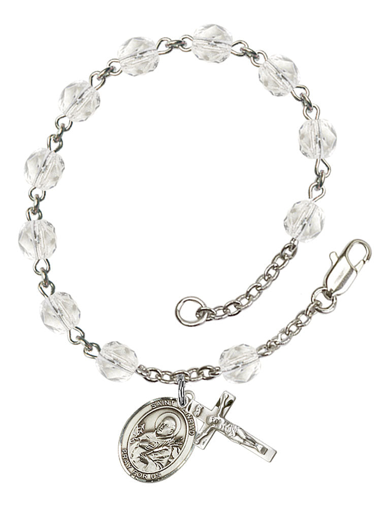 St. Meinrad of Einsiedeln Custom Birthstone Rosary Bracelet - Silver
