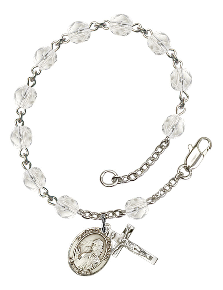 St. Finnian of Clonard Custom Birthstone Rosary Bracelet - Silver