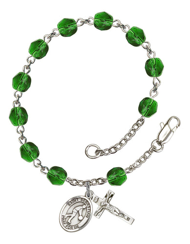 St. Sebastian / Basketball Custom Birthstone Rosary Bracelet - Silver