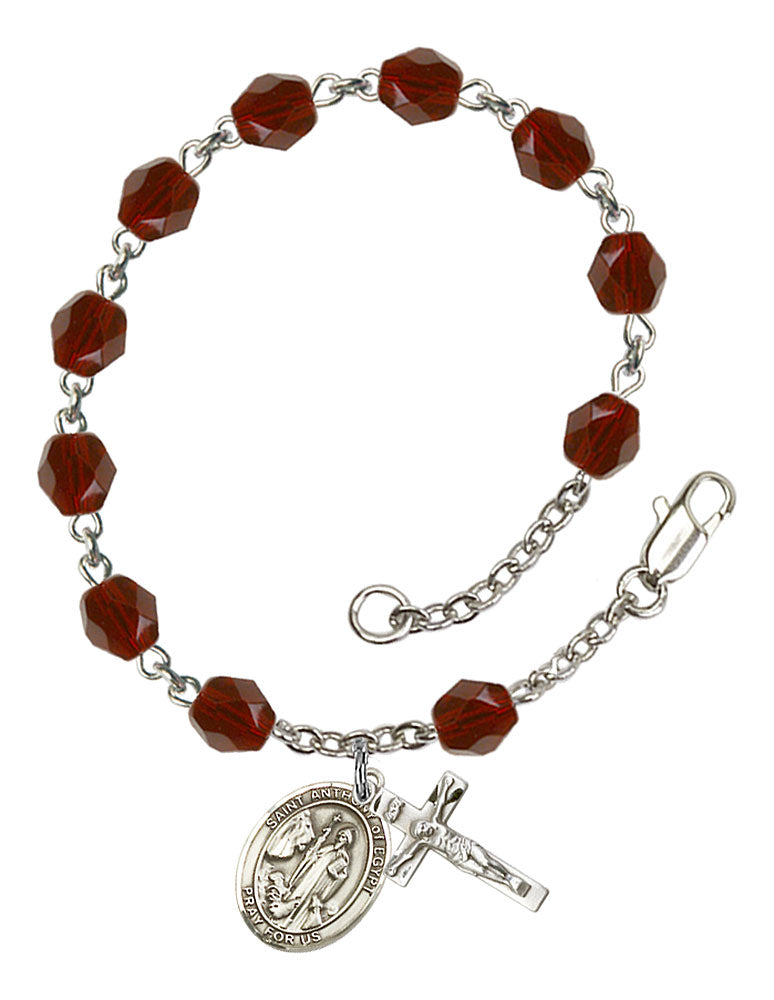 St. Anthony of Egypt Custom Birthstone Rosary Bracelet - Silver